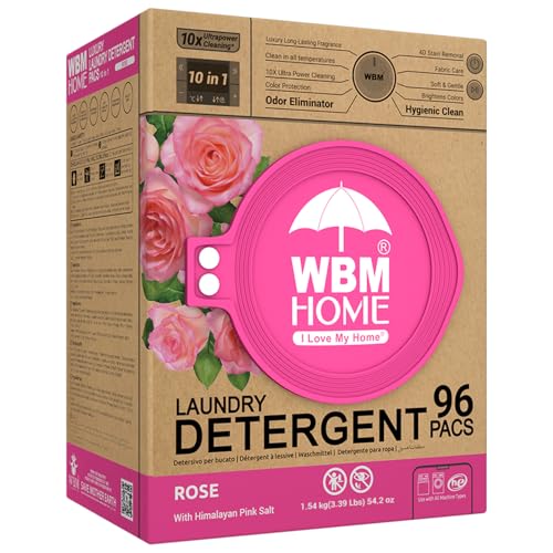 WBM Home 10-in-1 Laundry Pods, Total 96 Count, Ultra Concentrate with Powerful Stain Lifter Technology, Fabric Softener With Rose Extracts, Detergent Pods - size: 96 Count (Pack of 1)