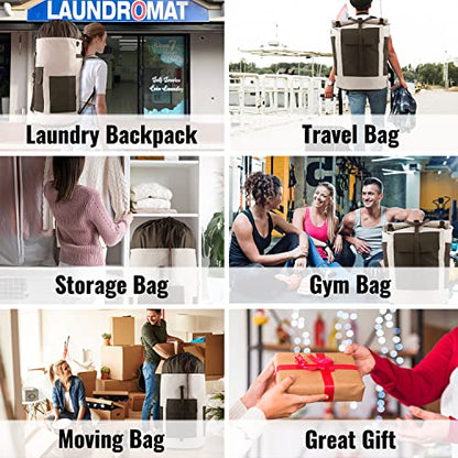 Laundry Bag Backpack 125L Extra Large, Heavy Duty 900D Coated Oxford Fabric, 3 Pockets Durable Travel Laundry Bags with Soft Padded Shoulder Straps for College Dorm, Apartment, Laundromat (Khaki) - color: Khaki