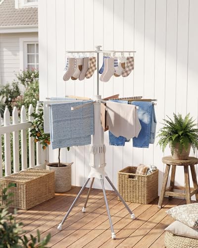 Sakugi Foldable Clothes Drying Rack, 12 Steel Arms, Silent Wheels, 71" H