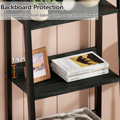Furologee Ladder Shelf, 5 Tier Bookshelf with Fabric Drawer, Black Oak - color: Black Oak, size: 5-Tier, 15" W