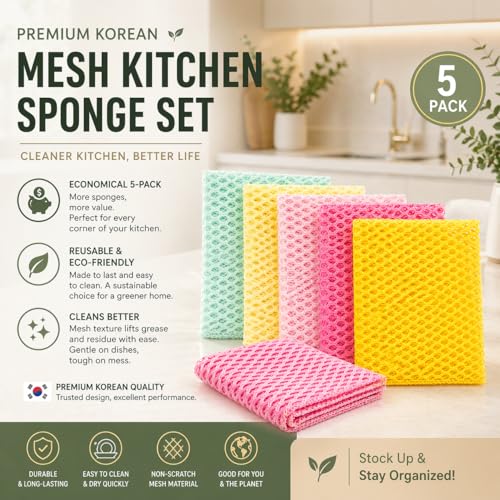 OliviaTree 5 Pack Dish Washing Net Cloths, Quick Dry Mesh Net Scourer Pads