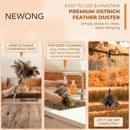 Extendable Ostrich Feather Duster, 26-79 in, for Ceilings and Fans
