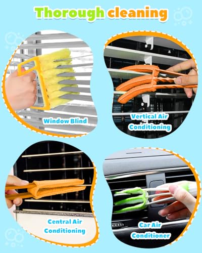 11 Pcs Blind Cleaner Duster Tool Kit – Mini & Window Blinds Cleaner Brush Set, Air Vent & Track Cleaning Tools, Window Groove & Sill Scrubber for Home, Car, AC, Sliding Doors - Yellow