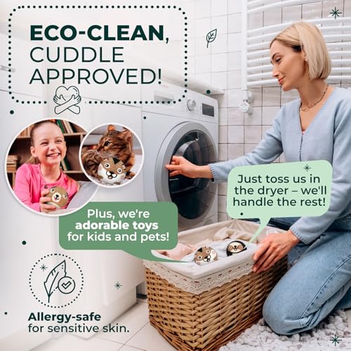 Chemical Free & Baby Safe! Reusable Wool Dryer Balls XL 6-Pack - Reduces Static, Cuts Dry Time, & Softens Naturally - color: Hamster & Friends