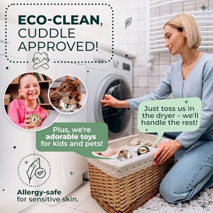 Chemical Free & Baby Safe! Reusable Wool Dryer Balls XL 6-Pack - Reduces Static, Cuts Dry Time, & Softens Naturally - color: Hamster & Friends