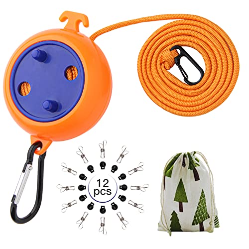 Portable Travel Clothesline, 33ft Camping Clothes line with Clothespins - style: Orange