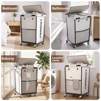 Laundry Hamper with Wheels and Lid, 150L Large Rolling Laundry Basket White - color: White, size: 150L