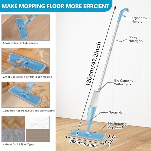 Spray Wet Mops for Floor Cleaning: Hardwood Floor Mop Refillable Dust Mop - color: Cyanine