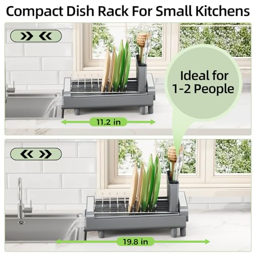TOOLF Small Dish Drying Rack, Expandable and Space-Saving, Gray - color: Gray