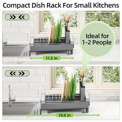 TOOLF Small Dish Drying Rack, Expandable and Space-Saving, Gray - color: Gray