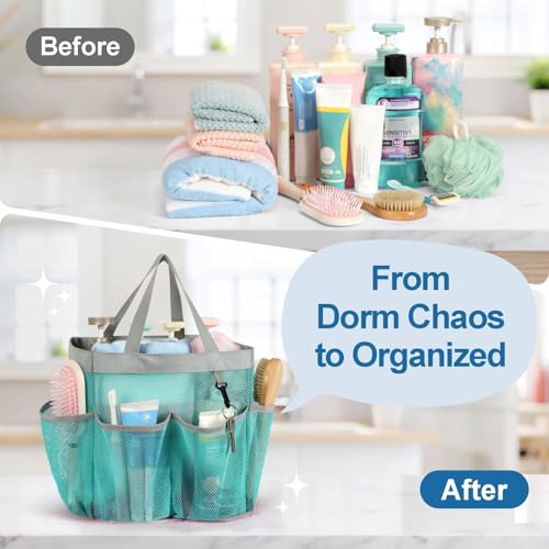 Mesh Shower Caddy Portable - 8 Pockets, S-Hook, Shower Bag for Dorm Camping - color: 1 Pack L Mint Green, size: L (Classic Dorm Caddy)