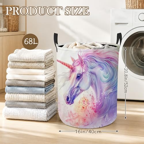 Rainbow Unicorn Laundry Basket, Foldable Oxford Cloth Fantasy Horse Laundry Hamper with Handles, Tote Bag Clothes Storage Bucket for Laundry Room/Bathroom/Bedroom/Dormitories 20.8"x16" - color: Rainbow Unicorn