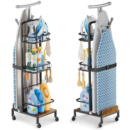 Ironing Board Hanger,Iron and Ironing Board Holder No Wall Mount,Laundry Room Organization and Storage Cart with Iron Stand,Narrow Laundry Shelves Organizer Cabinet,Laundry Room Essentials Accessories