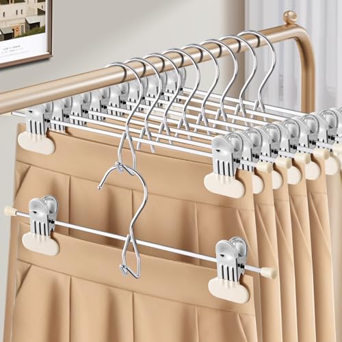 HUADYMEET 14 Inch Space Saving Pant Skirt Hangers with Clips,Beige,20 Pack - color: Beige