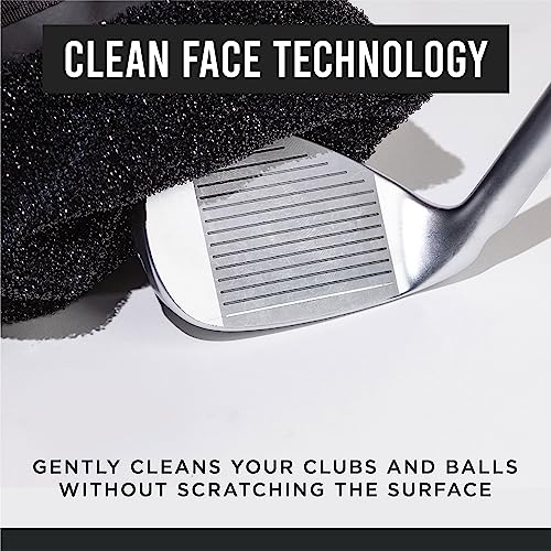Club Scrub Golf Club and Golf Ball Cleaning Bag, Waterproof Clean Face Technology Liner, Detachable Clip, Machine Washable, Cleans Club Grooves, Dry Exterior (Neoprene or Microfiber Option Available) - color: Black, style: Microfiber Pro