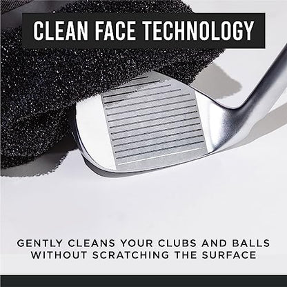 Club Scrub Golf Club and Golf Ball Cleaning Bag, Waterproof Clean Face Technology Liner, Detachable Clip, Machine Washable, Cleans Club Grooves, Dry Exterior (Neoprene or Microfiber Option Available) - color: Black, style: Microfiber Pro