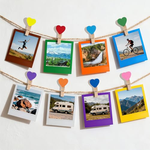 jijAcraft Clothespins with String - 50Pcs Mini Wooden Clothes Pins with Heart, 10Colors Heart Clips, 1.4Inch Small Photo Craft Clip for Baby Shower, Wedding, Birthday - color: 10colors