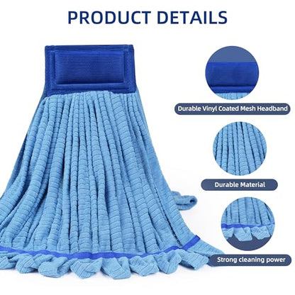Large Microfiber Tube Mop Heads,Heavy Duty Mop Head,Highly Absorbent,Commercial Mop Head Replacement,Wet Mop Heads Replacement,for Hardwood, Tile, Laminate Floors (Blue) - color: Blue
