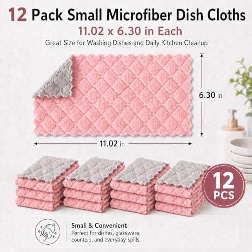 kimteny 12 Pack Dish Cloths for Washing Dishes - color: Pink-grey