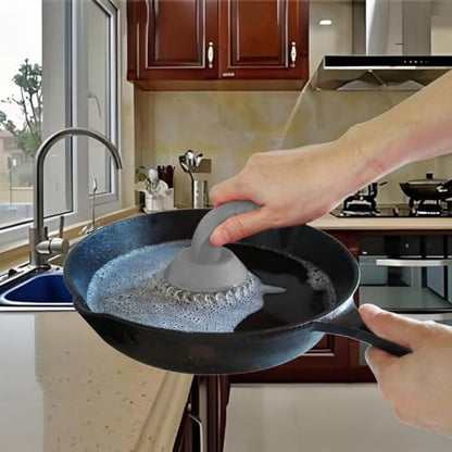 Cast Iron Scrubber with Pan Scraper & Towl, 316 Chainmail Scrubber with Long Handle, Upgraded Chain Mail Scrubber Cleaner for Grill Pan Skillet Wok Carbon Steel Dutch Oven Metal Brush (Grey) - color: Gray