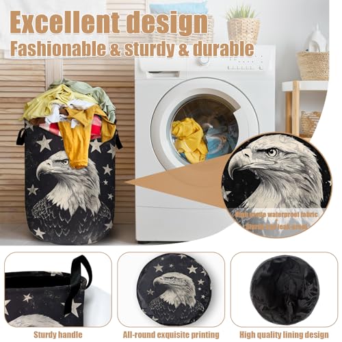 Black Eagle Laundry Basket, Foldable Waterproof Laundry Hamper Tote Bag Dirty Clothes Storage Bucket Organizer for Bathroom/Laundry/Bedroom 15.7"x19.6" - color: Black Eagle