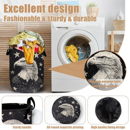 Black Eagle Laundry Basket, Foldable Waterproof Laundry Hamper Tote Bag Dirty Clothes Storage Bucket Organizer for Bathroom/Laundry/Bedroom 15.7"x19.6" - color: Black Eagle