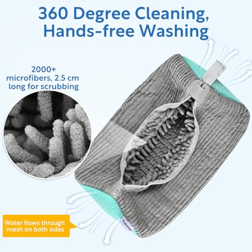 Shoe Bag for Washing Machine, Sneaker Cleaning Bag 2 PCS Set Grey, Fluffy Fiber Inside, Large Size Shoe Washing Machine Bag, 360 Laundry Bag for Tennis Gym Running Trainers Hiking