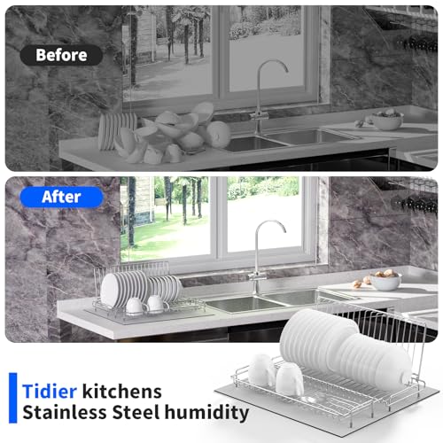 Small Dish Drying Rack Stainless Steel Collapsible - size: 11.6"Wx15.7"L