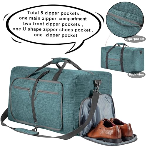 Vomgomfom 65L/85L/115L Foldable Travel Duffle Bag with Shoe Compartment - color: F Green, size: 115L