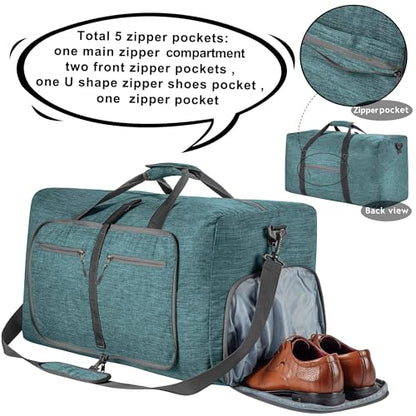 Vomgomfom 65L/85L/115L Foldable Travel Duffle Bag with Shoe Compartment - color: F Green, size: 115L