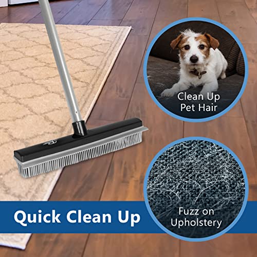 Fuller Brush Rubber Broom – for Carpets Floors Stairs Upholstery – Electrostatic Action Removes Pet Hair Lint Fuzz Dirt Particles – Built-in Squeegee Tackles Wet Messes (Broom Head)