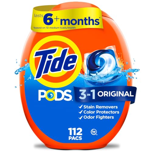 Tide PODS laundry detergent pacs, 3-in-1 Stain Remover, Odor Fighter, Color Protector, 112 Count, HE compatible, Original Scent - size: 112 Count (Pack of 1)