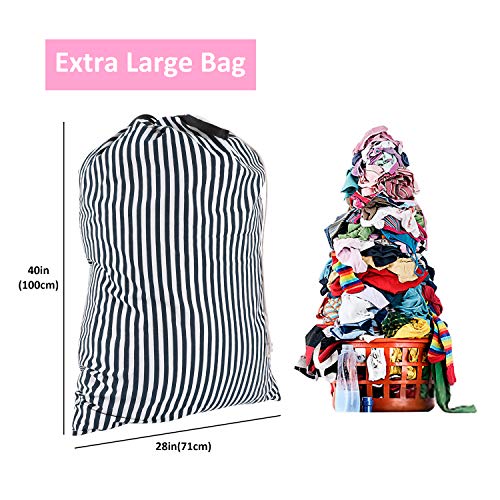 SWISSELITE Laundry Bag with Handle and Drawstring, Large Heavy Duty Laundry Bag, 28 x 40 Inches Travel Dirty Clothes Bag for Laundromat and Household - color: Stripe Green