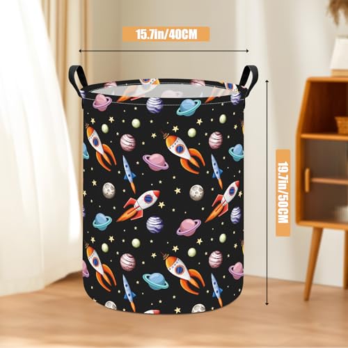 Round Laundry Basket Collapsible Storage Hamper Organizer Planet Rocket - color: Planet Rocket