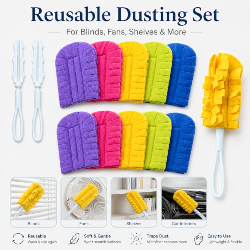 10 Pack Duster Refills with 2 Dusting Wands Reusable Pads