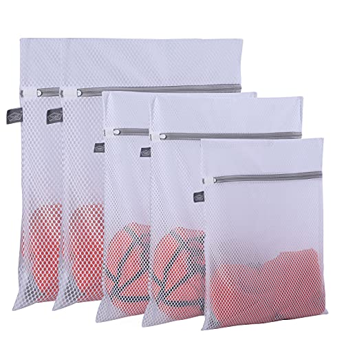 Mesh Laundry Bags for Delicates, Lingerie Bags for Washing Delicates, 5pcs - color: White, size: 2XL(20x24")+2L(16x20")+1M(12x16")