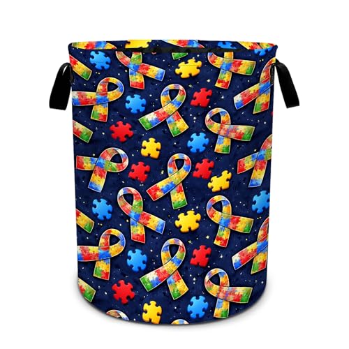 Autism Laundry Basket Waterproof Laundry Hamper Foldable Laundry Bag with Handles for Bedroom, Bathroom, Office, Clothes Storage - color: Autism