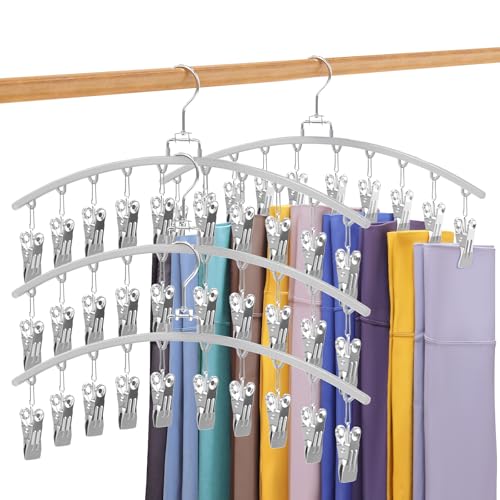 4 Pack Legging Organizer for Closet, Metal Gym Clothes Organizer w/40 Clips Holds 40 Leggings, Scarf Hangers Space Saving, Closet Organizers and Storage, Room Organization Essentials, Grey - color: Gray, size: 4 Pack