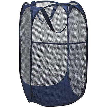 BATTOO Deluxe Strong Mesh Pop up Laundry Hamper Basket with Side Pocket for Laundry Room, Bathroom, Kids Room, College Dorm or Travel Navy Blue - color: Navy blue