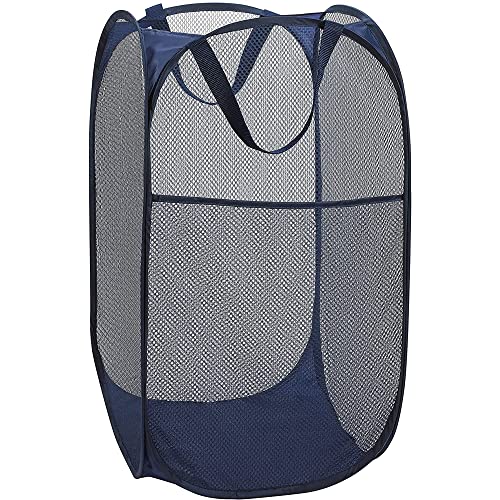 BATTOO Deluxe Strong Mesh Pop up Laundry Hamper Basket with Side Pocket for Laundry Room, Bathroom, Kids Room, College Dorm or Travel Navy Blue - color: Navy blue