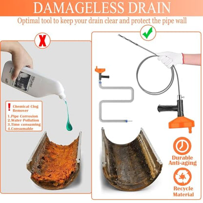 33 Feet Drain Snake Auger, Plumbing Snake Drain Hair Clog Removal Tool, Sink Unclogger Drain, Heavy Duty Drum Auger, Cleaner Tool for Bathroom Kitchen Tub Shower Drain Clog Remover with Gloves，Orange
