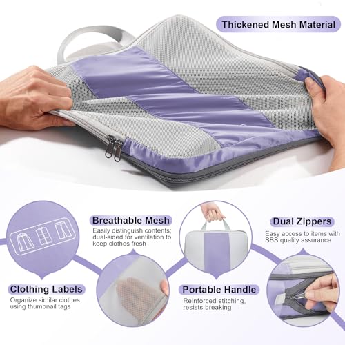 OlarHike 8 Set Compression Packing Cubes for Travel Essentials,Compressible Expandable Space Saver Bags for Organizing Clothes,Luggage Suitcase Garment Bags with Over 1000 pcs Mesh Holes(Purple Gray) - color: Purple Gray