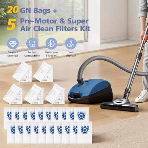 20 Pack 3D Airclean GN Vacuum Cleaner Bags for Miele Classic C1 Complete C1 - color: Blue, size: 20-GN Bags