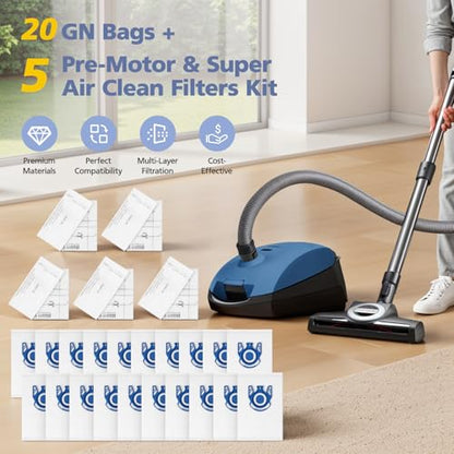 20 Pack 3D Airclean GN Vacuum Cleaner Bags for Miele Classic C1 Complete C1 - color: Blue, size: 20-GN Bags