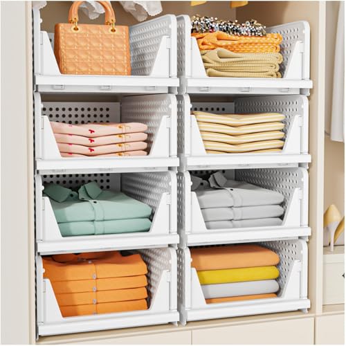 Upgraded Closet Organizers and Storage, Stackable Closet Organizer Basket - color: White, size: 5 Pack