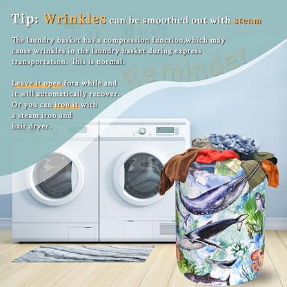 Colorful Whale Laundry Basket Oxford Cloth Foldable Hamper 18.9x16.5 Inch - color: Colorful Whale Ocean Animal