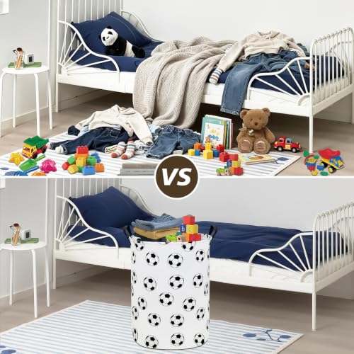 QUEENLALA Foldable Waterproof Round Fabric Laundry Basket Home, Football - color: Round-Football