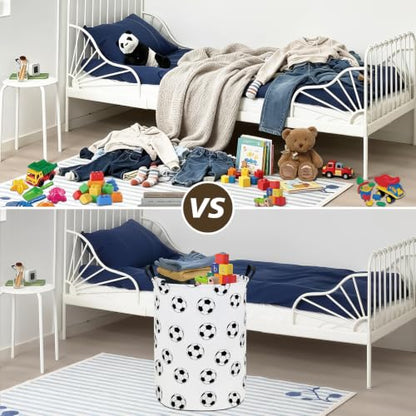QUEENLALA Foldable Waterproof Round Fabric Laundry Basket Home, Football - color: Round-Football