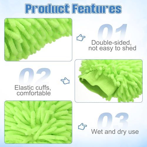HARFINGTON 4pcs Chenille Microfiber Car Wash Mitts 9" x 5.5" Scratch Free Wash Gloves Absorbent Double Sided Plush Cleaning Drying Mitts for Car Washing Home Clean Blue Lime Green - color: Lime Green