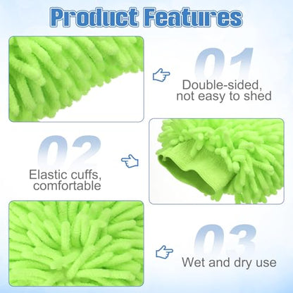 HARFINGTON 4pcs Chenille Microfiber Car Wash Mitts 9" x 5.5" Scratch Free Wash Gloves Absorbent Double Sided Plush Cleaning Drying Mitts for Car Washing Home Clean Blue Lime Green - color: Lime Green